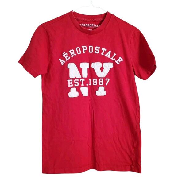Aeropostale NY Mens Crewneck T-Shirt Size XS Red White Embroidered Short Sleeve - Picture 1 of 7